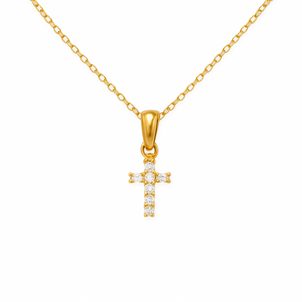 14K Yellow Gold Petite Cross Necklace with 16"-18" Adjustable Chain