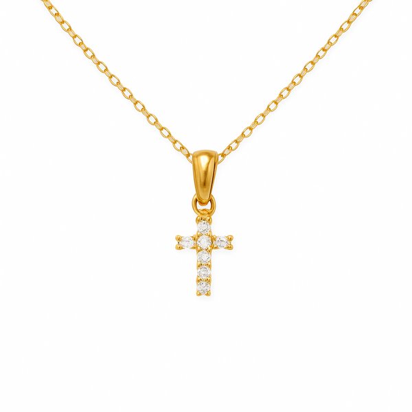 14K Yellow Gold .06 Carat Petite Cross Pendant with 16"-18" Adjustable Chain