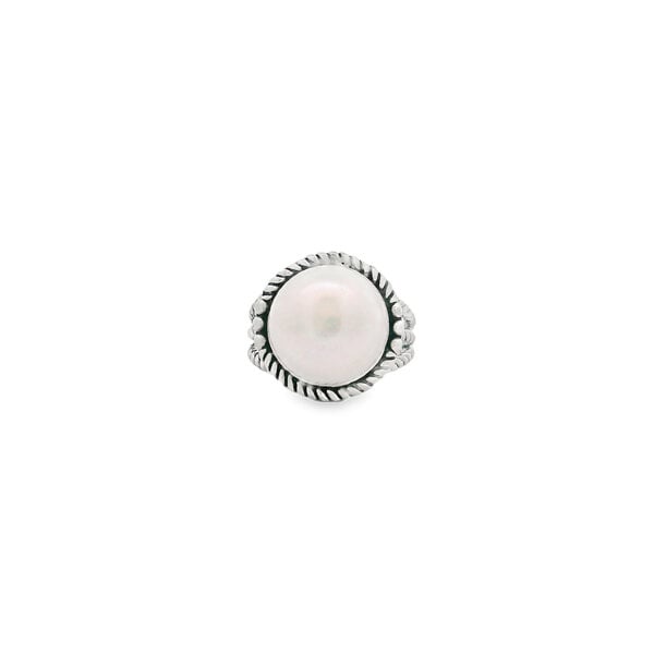 Sterling Silver Oxidized Rope Edge Freshwater Pearl Ring