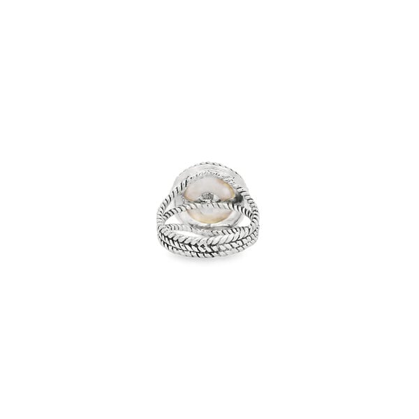 Sterling Silver Oxidized Rope Edge Freshwater Pearl Ring