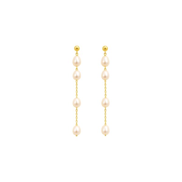 10K Yellow Gold 5-5.5mm Rice Pearl Drop Earrings