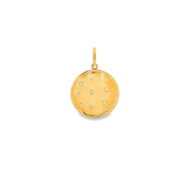 14K Yellow Gold .33ct Diamond Star & Moon Polished Disc Pendant 32x22mm
