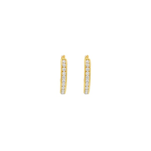 14K Yellow Gold .22ct Diamond Oval Shaped Channel Huggie Hoops 3x13mm