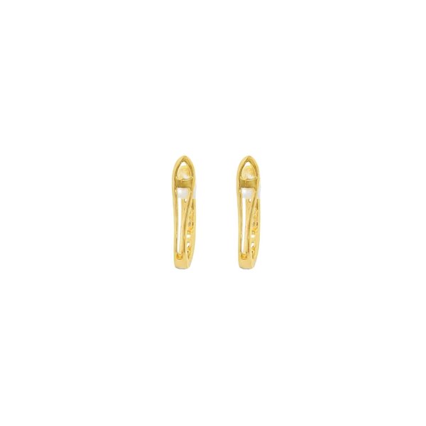 14K Yellow Gold .22ct Diamond Oval Shaped Channel Huggie Hoops 3x13mm