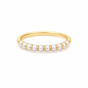 14KY 3mm White Freshwater Pearl Stackable Band Sz 7