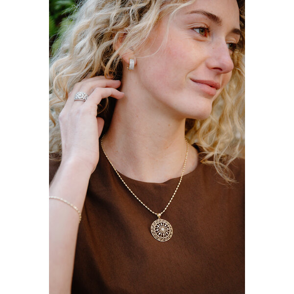 14K Yellow & White Gold Diamond Cut City Hall Gate Pendant