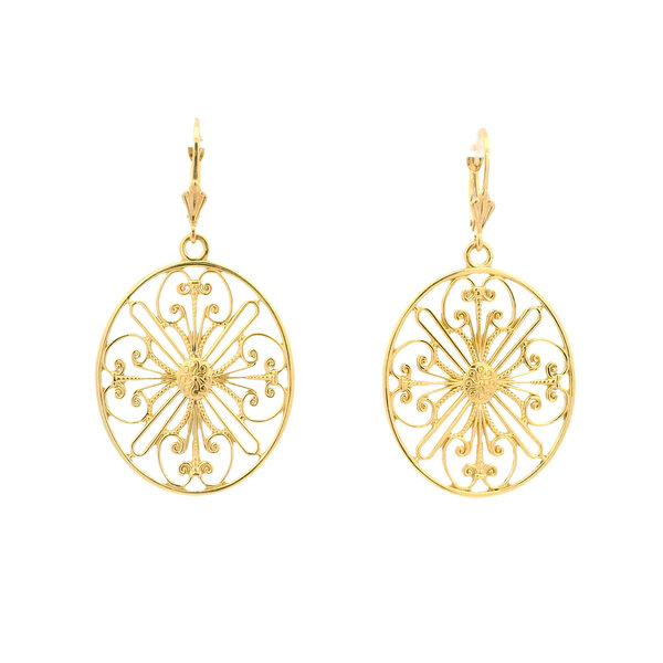 14K Yellow Gold Rainbow Row Gate Earrings