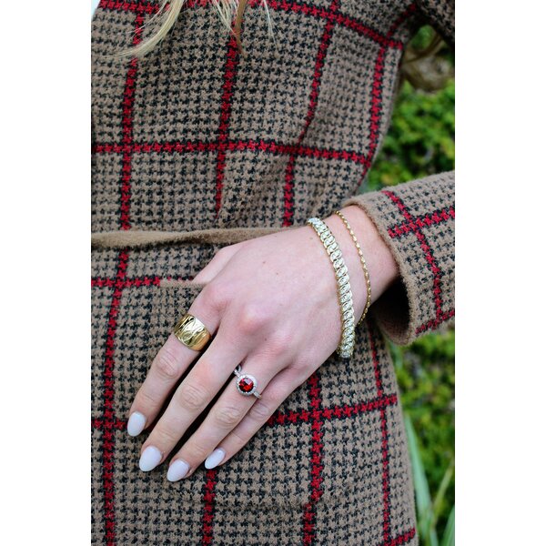 14K Yellow Gold 1.20ct Red Garnet & .08ct Diamond Ring Size 7