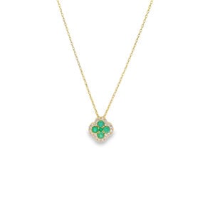 14KY .26ct Emerald .10ct Dia Clover Necklace 16"-17"-18"