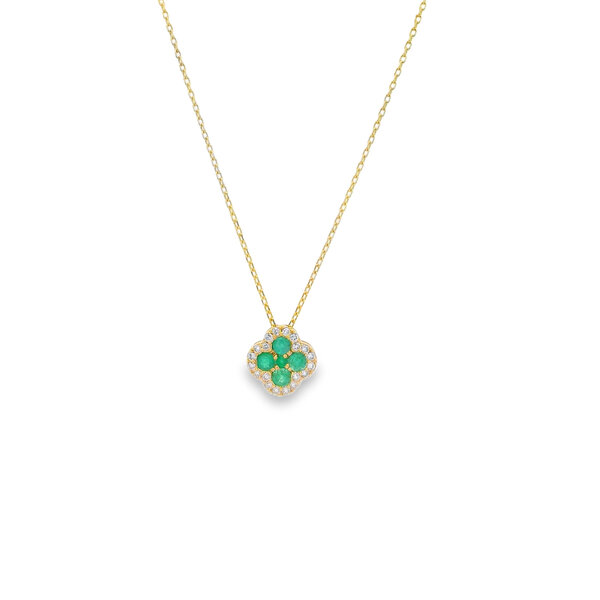 14K Yellow Gold .26ct Emerald & .10ct Diamond Clover Necklace 16"-17"-18"