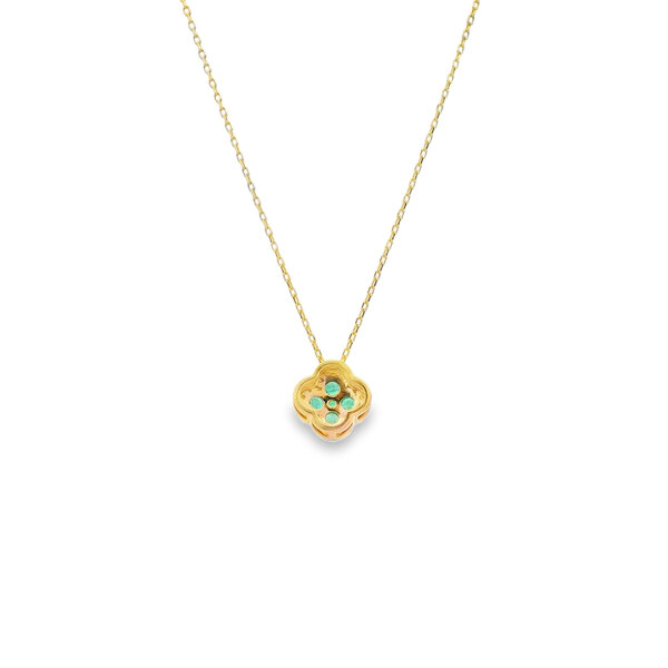 14K Yellow Gold .26ct Emerald & .10ct Diamond Clover Necklace 16"-17"-18"
