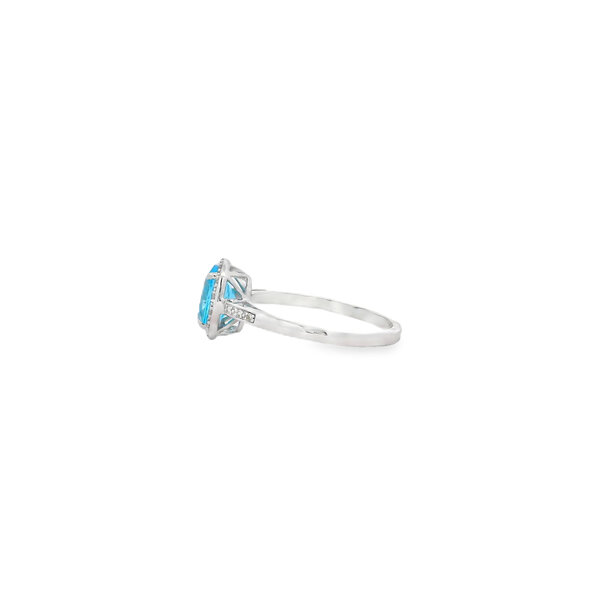 14K White Gold 1.20ct Oval Blue Topaz & .08ct Diamond Ring Size 7
