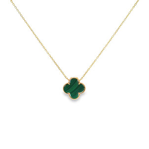 14KY Malachite Clover Split Chain Necklace ADJ 16"-17"-18"