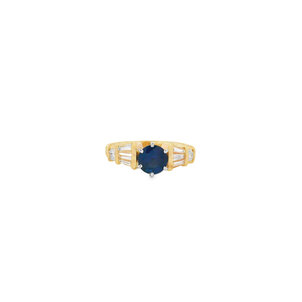 14KY 1980's .95ct Sapphire .45ct Dia Baguette & Rd Ring Sz 6.5
