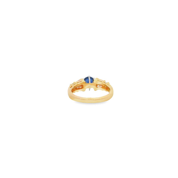 14K Yellow Gold 1980's .95ct Sapphire & .45ct Diamond Baguette & Round Ring Size 6.5