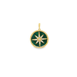 14KY .18ct Dia Malachite Compass Rose Pendant 29x19mm