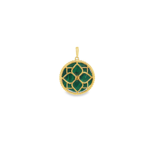 14K Yellow Gold .18ct Diamond & Malachite Compass Rose Pendant 29x19mm