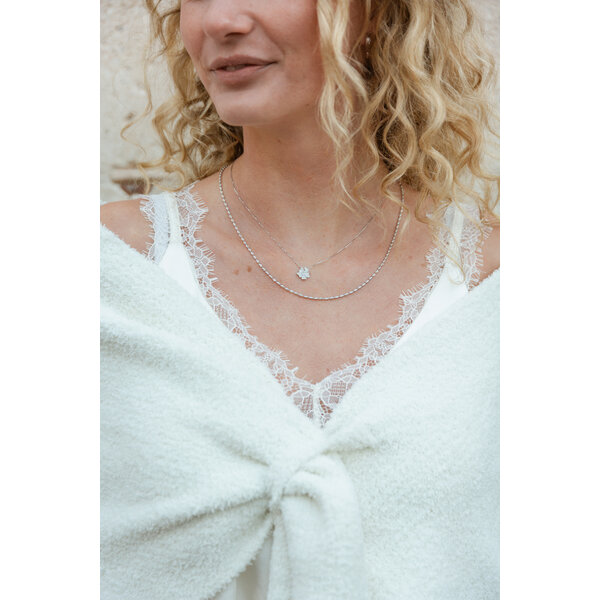 14K White Gold .22ct Diamond Pave Flower Split Chain Necklace 16"-17"-18"