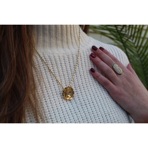 14K Yellow Gold GC Original Diamond-Cut .06ct Lab Diamond Camellia Pendant Large