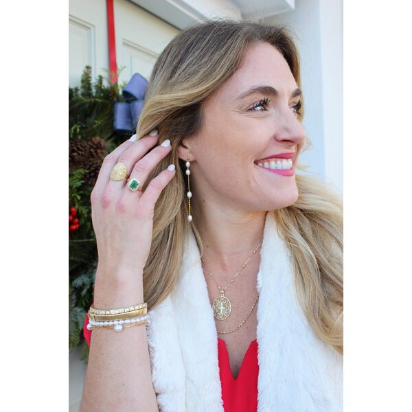 10K Yellow Gold 5-5.5mm Rice Pearl Drop Earrings