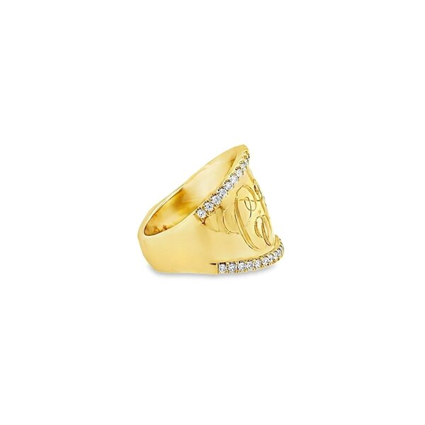 14K Yellow Gold  .45ct Diamond GC Cigar Ring with Hand Engraving