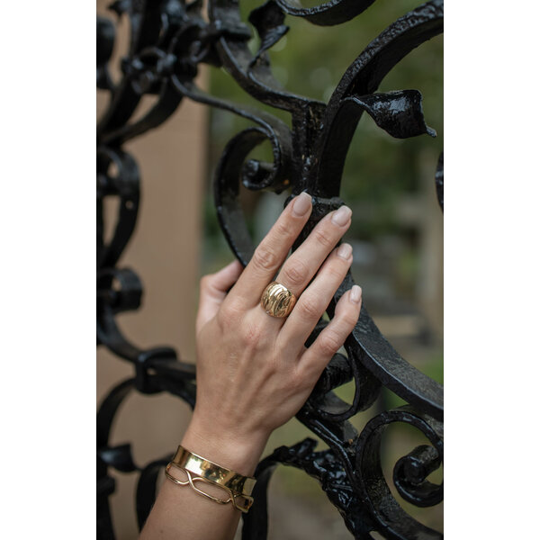 14K Yellow Gold  GC Large Dome Ring with Hand Engraving