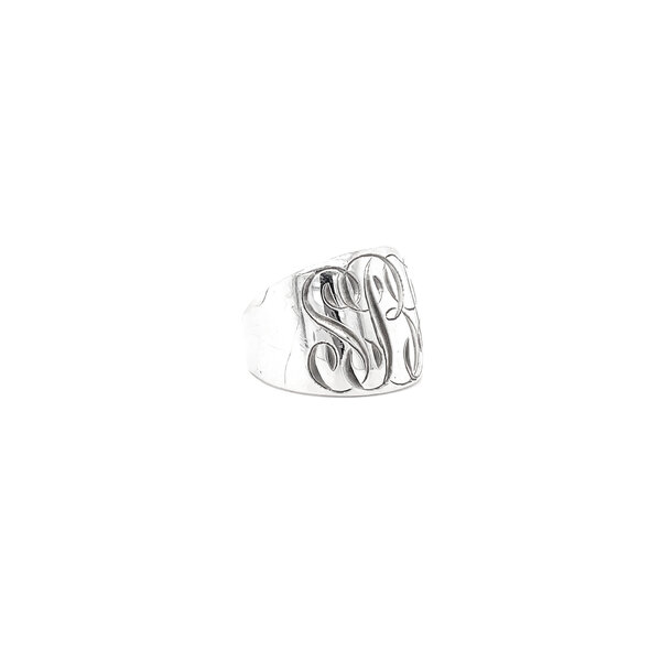 Sterling Silver GC Medium Cigar Band Ring with Hand Engraving