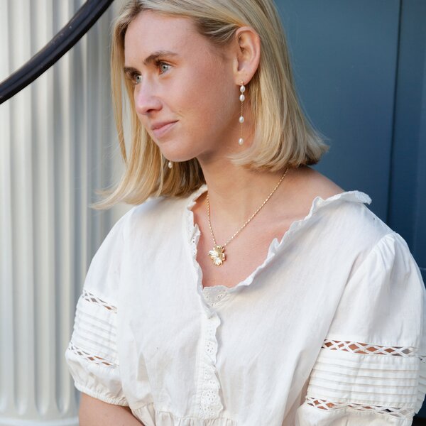 10K Yellow Gold 5-5.5mm Rice Pearl Drop Earrings