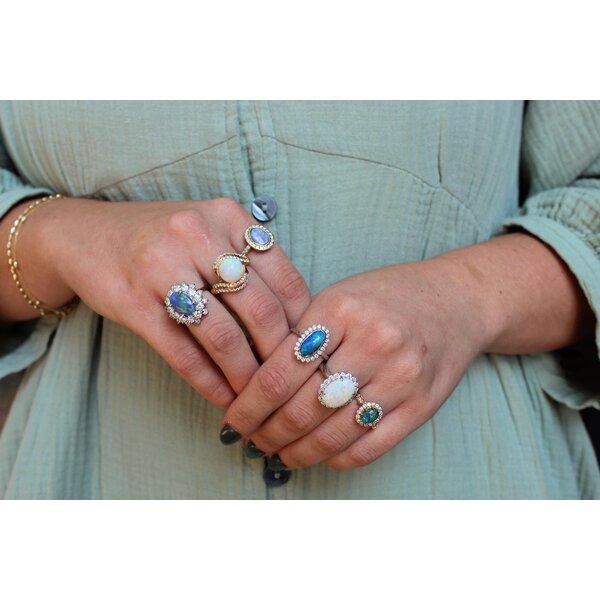 Platinum 1960's 3.48ct Oval Australian Opal .84ct Dia Halo Ring Size 5.25