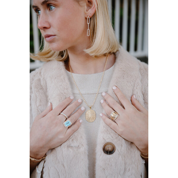 14K Yellow Gold Oval Diamond Cut Sweetgrass Pendant