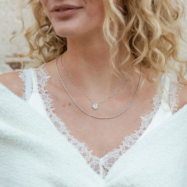 14K White Gold Diamond Cut Charleston Rice Bead Necklace