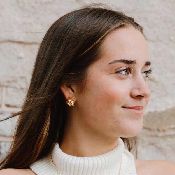 14K Yellow Gold Gold Creations Original Polished/Brushed .11ct Lab Diamond Magnolia Omega Back Earrings