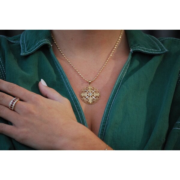 14K Yellow & White Gold Diamond Cut Secret Garden Gate Pendant