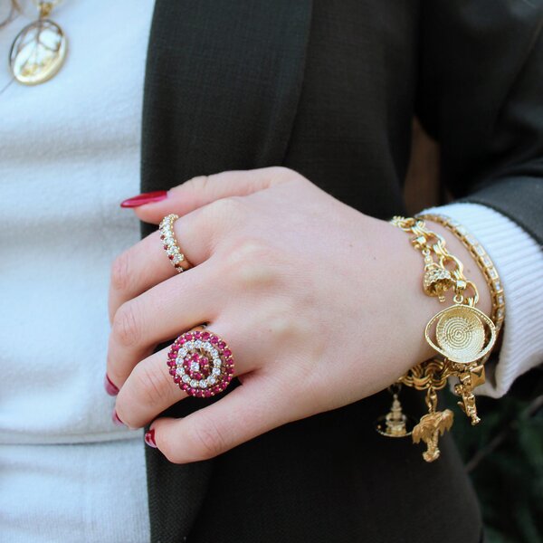 18K Yellow Gold 1980's 2.41ct Ruby 1.18ct Diamond Spinner Ring Size 7.5