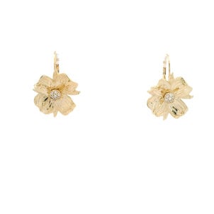 14KY GC Org Textured .14 ct Dia Dogwood Leverback Earrings Small