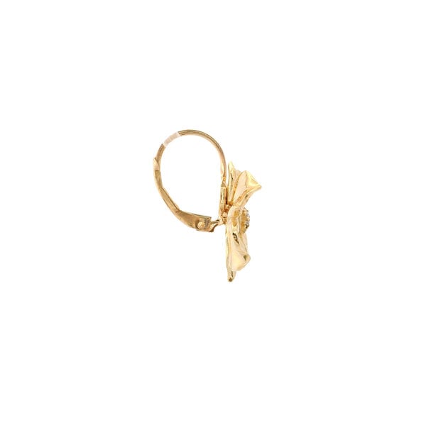 14K Yellow Gold Textured Gold Creations Original .07ct Lab Diamond Dogwood Leverback Earrings Small