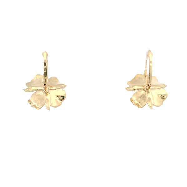 14K Yellow Gold Textured Gold Creations Original .07ct Lab Diamond Dogwood Leverback Earrings Small