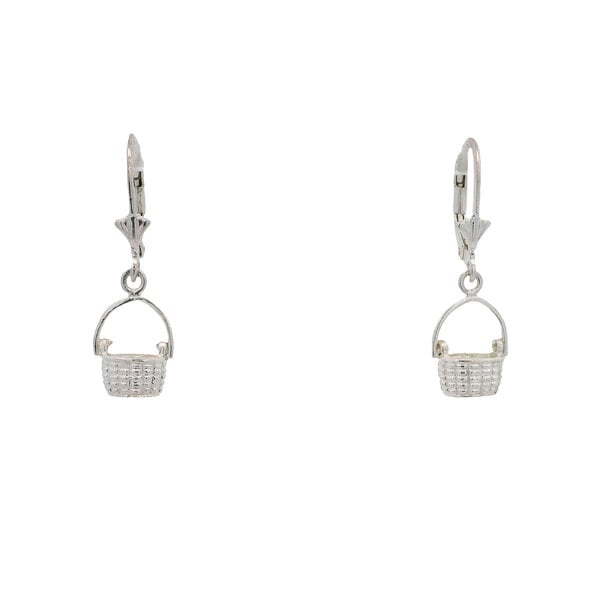 Sterling Silver Small Sweetgrass Basket with Hinged Handle Leverback Earrings