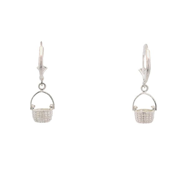 Sterling Silver Small Sweetgrass Basket with Hinged Handle Leverback Earrings