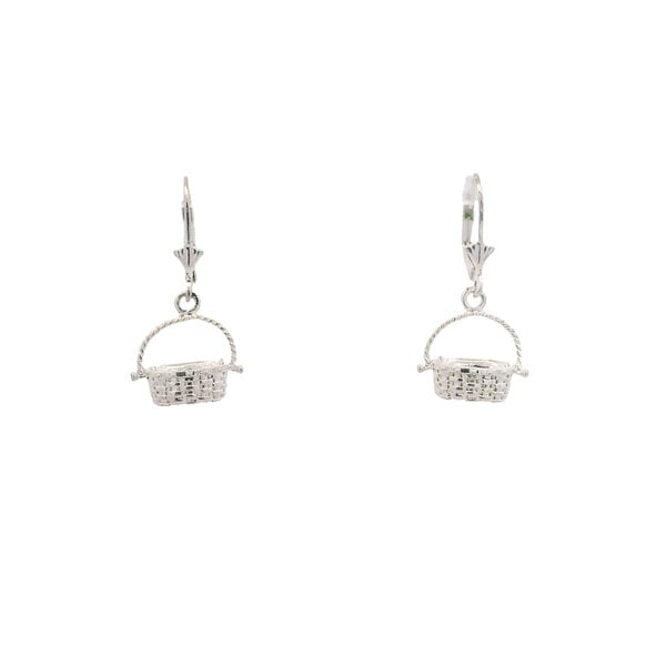 Sterling Silver Hinged Handle Oval Sweetgrass Basket Leverback Earrings