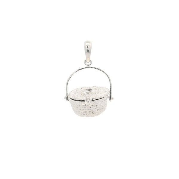 Sterling Silver Sweetgrass Basket with Hinged Lid & Handle 27.5x18mm