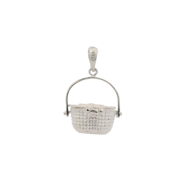 Sterling Silver Sweetgrass Basket with Hinged Lid & Handle 27.5x18mm