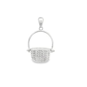 SS Hinged Handle XL Round Sweetgrass Basket Pendant 36x23mm