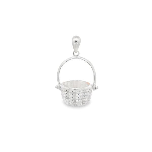 Sterling Silver Hinged Handle Round Sweetgrass Basket Pendant 36x23mm