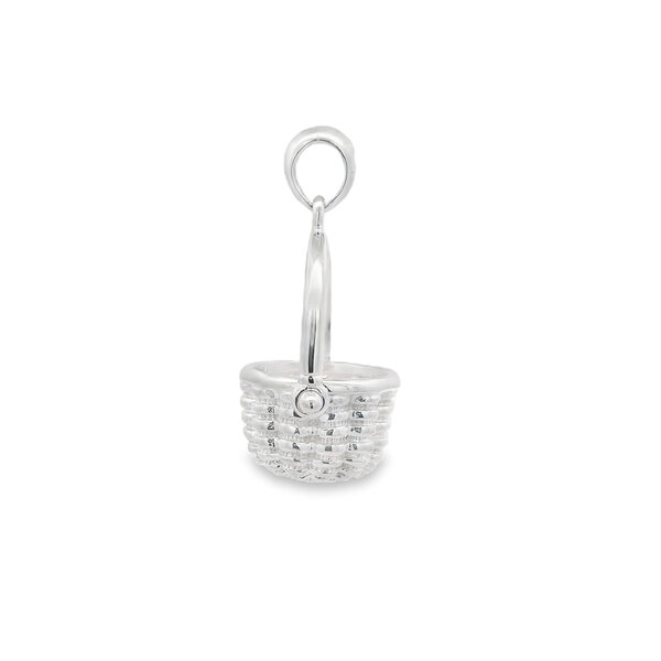 Sterling Silver Hinged Handle Round Sweetgrass Basket Pendant 36x23mm