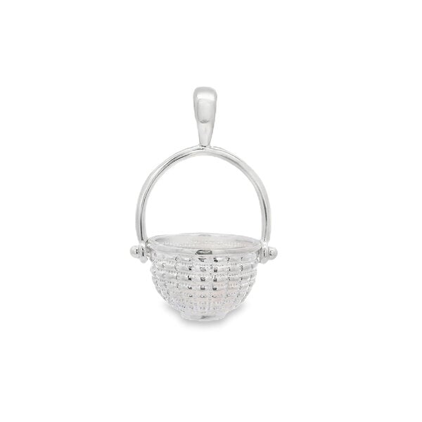 Sterling Silver Hinged Handle Large Round Sweetgrass Basket Pendant 32x21mm