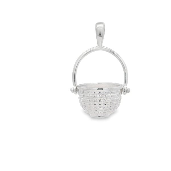 Sterling Silver Hinged Handle Large Round Sweetgrass Basket Pendant 32x21mm