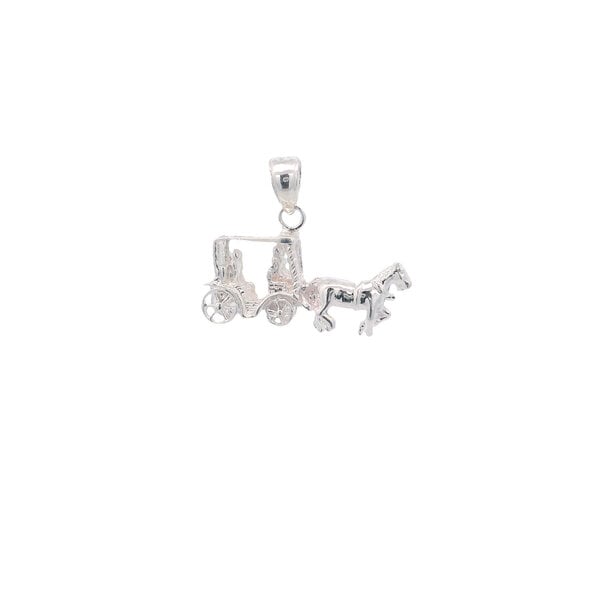 Sterling Silver 3D Double Horse & Carriage 18x23mm
