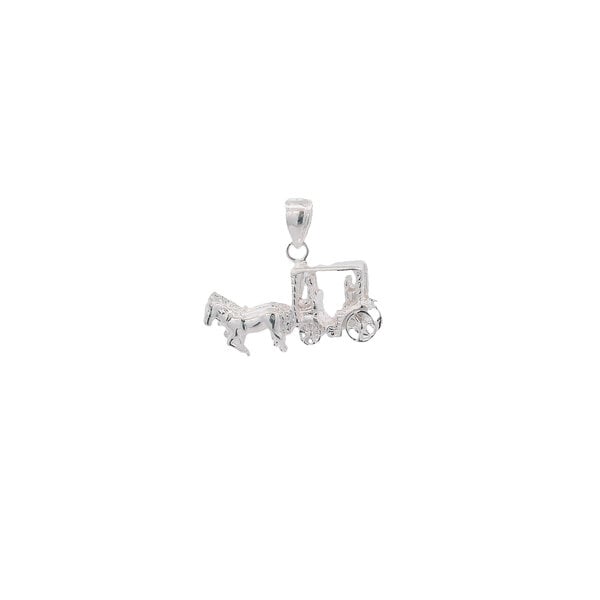 Sterling Silver 3D Double Horse & Carriage 18x23mm