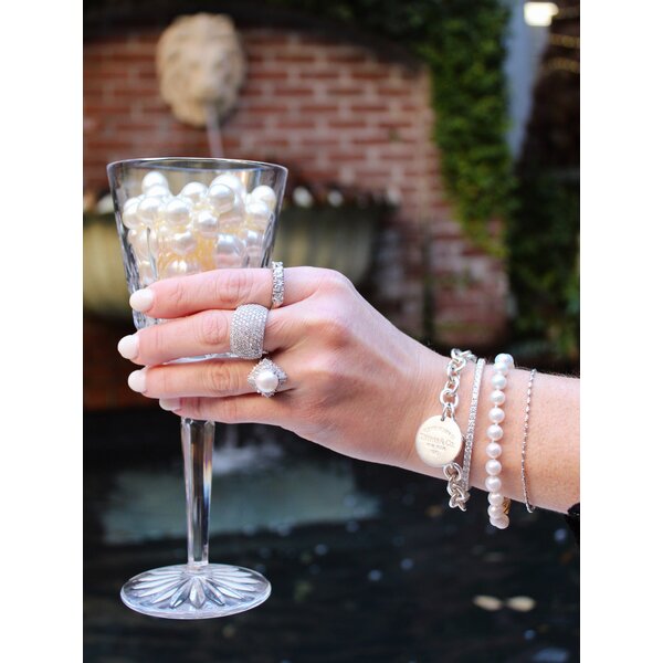 Platinum 1950's 10mm Akoya Pearl & .76ct Diamond Ring Size 6.25